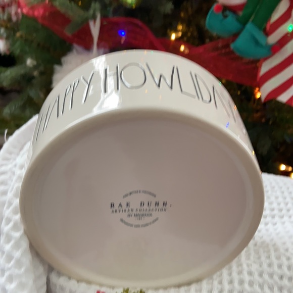 RAE DUNN ‘HAPPY HOWLIDAYS’ Pet Bowl. NWOT. 
Cream with Black LL, Red inside - Picture 3 of 5